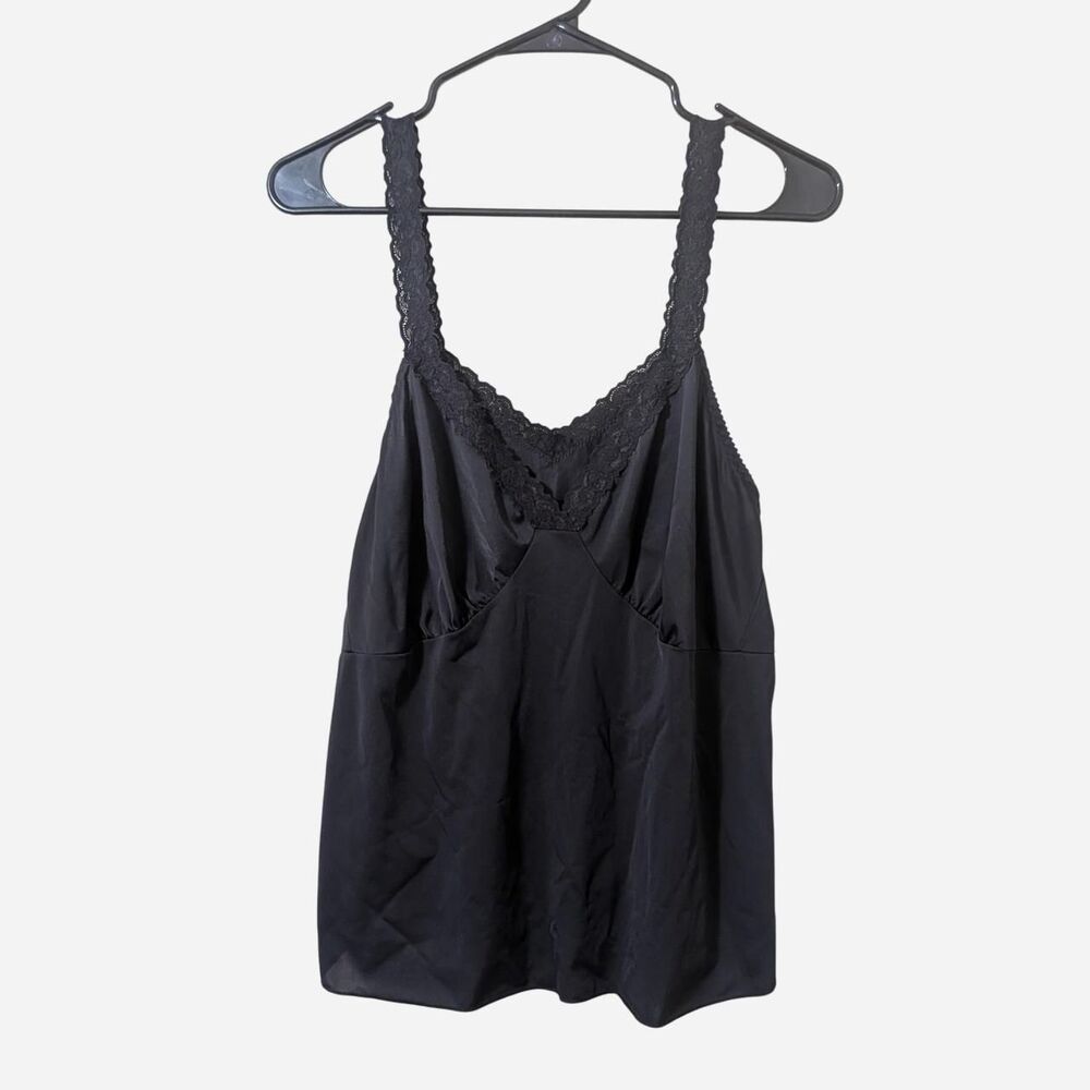 Vintage Black Lace Camisole Lingerie Slip Top Cami Blouse V-Neck